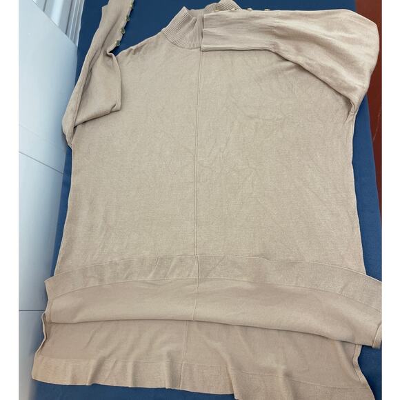 Anne Klein Tan Mock Neck Sweater Gold Button Detail Side Slits Large - Picture 8 of 10